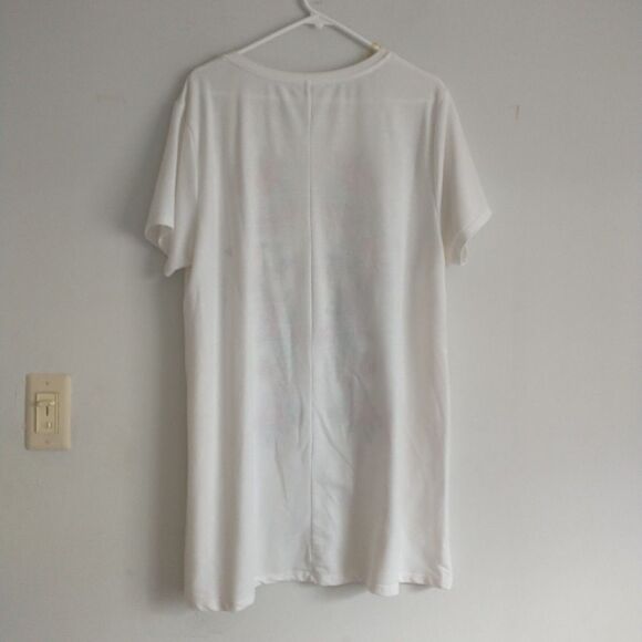 Umgee Embroidered T Shirt Dress XL White Floral Short Sleeve Shift Tunic Mini - Picture 5 of 7